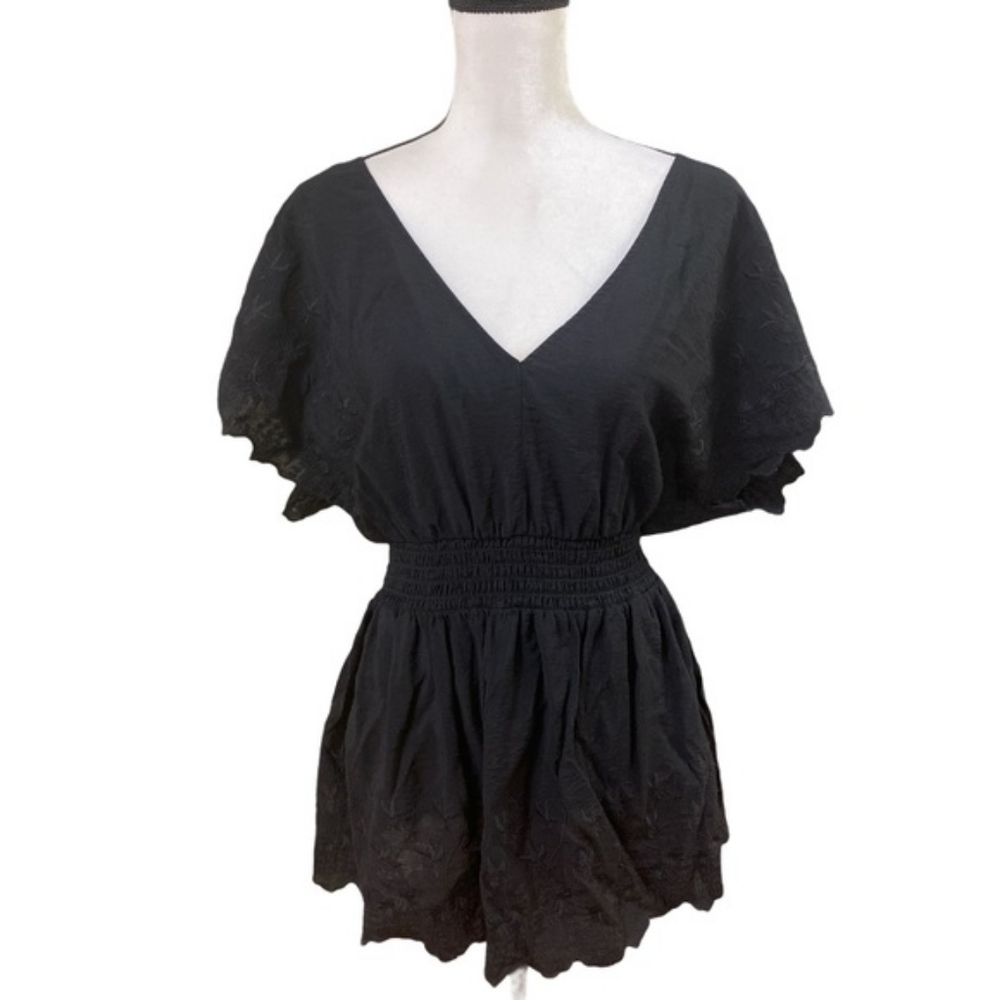 Torrid black smocked waist embroidered top